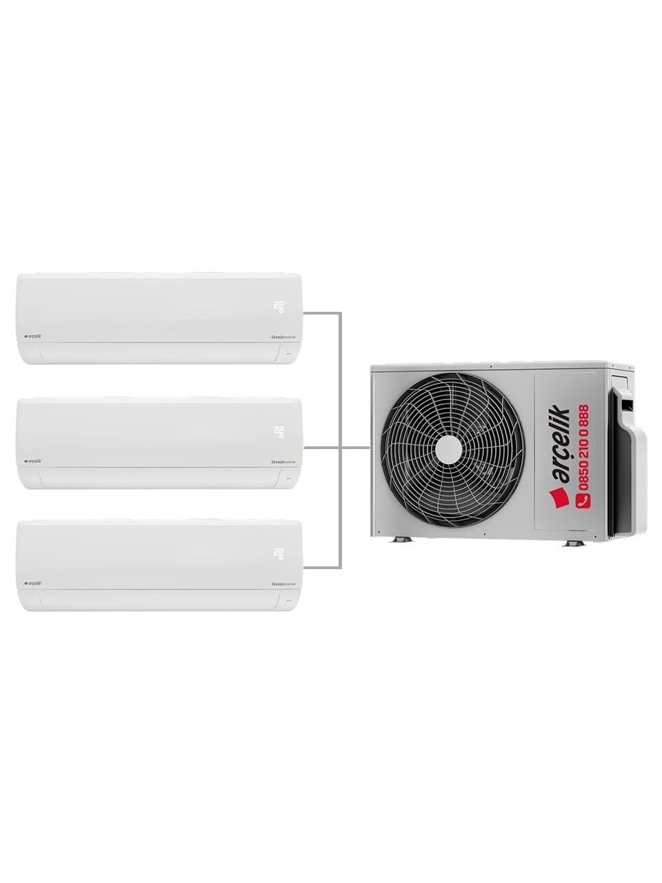 Arçelik A++ 9000 BTU + 9000 BTU + 18000 BTU İç Ünite (1 adet Dış Ünite = 3 adet İç Ünite) 24000 BTU 1+3 Multi Inverter Klima